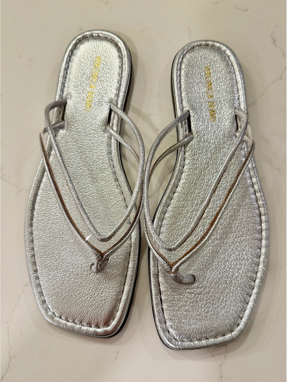 Veronica Beard Clea Metallic Leather Jelly Thong Sandals Size 7